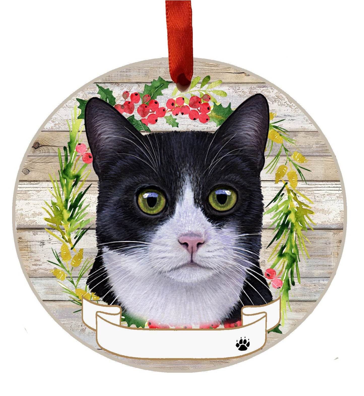 Black & White Cat Ceramic Christmas Ornament