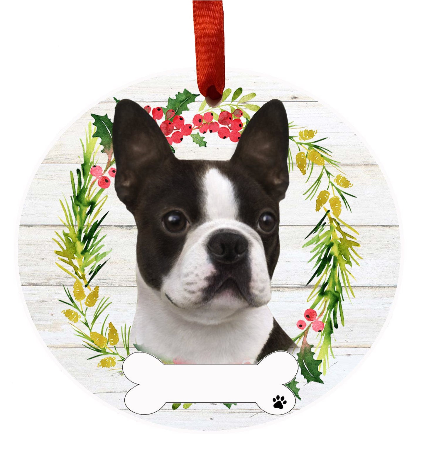 Boston Terrier Ceramic Christmas Ornament