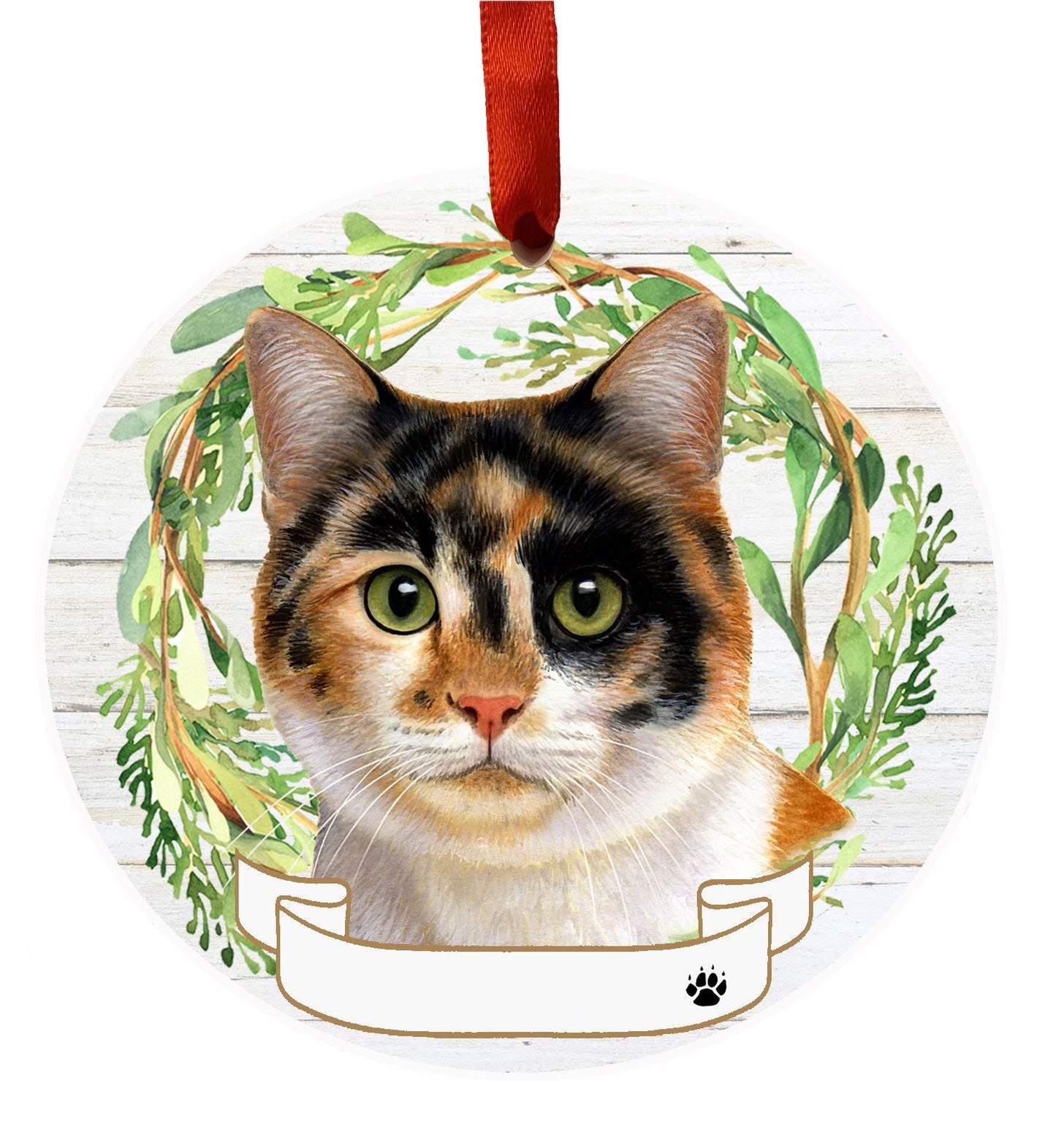 Calico Cat Ceramic Christmas Ornament