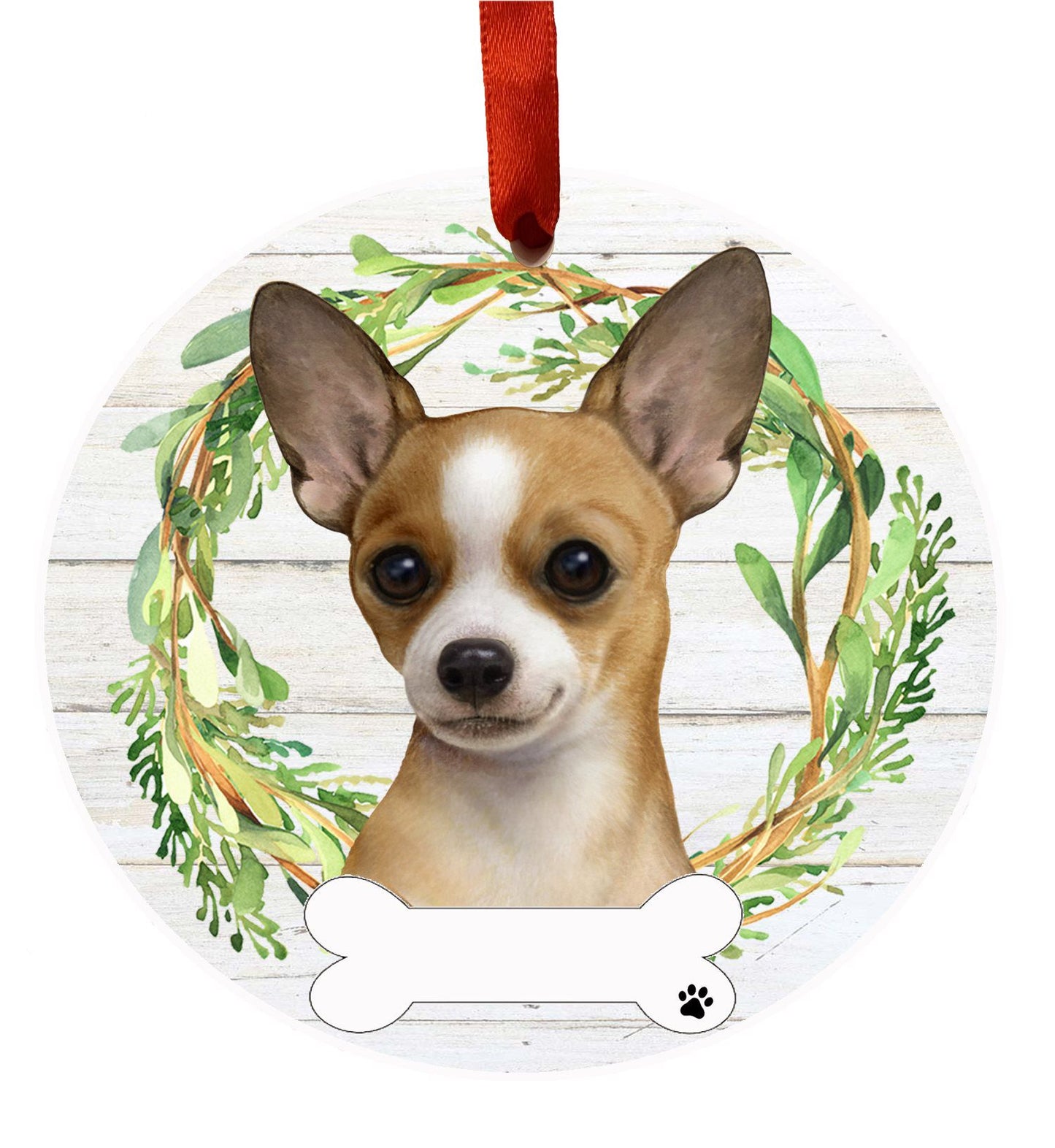 Tan/White Chihuahua Ceramic Christmas Ornament