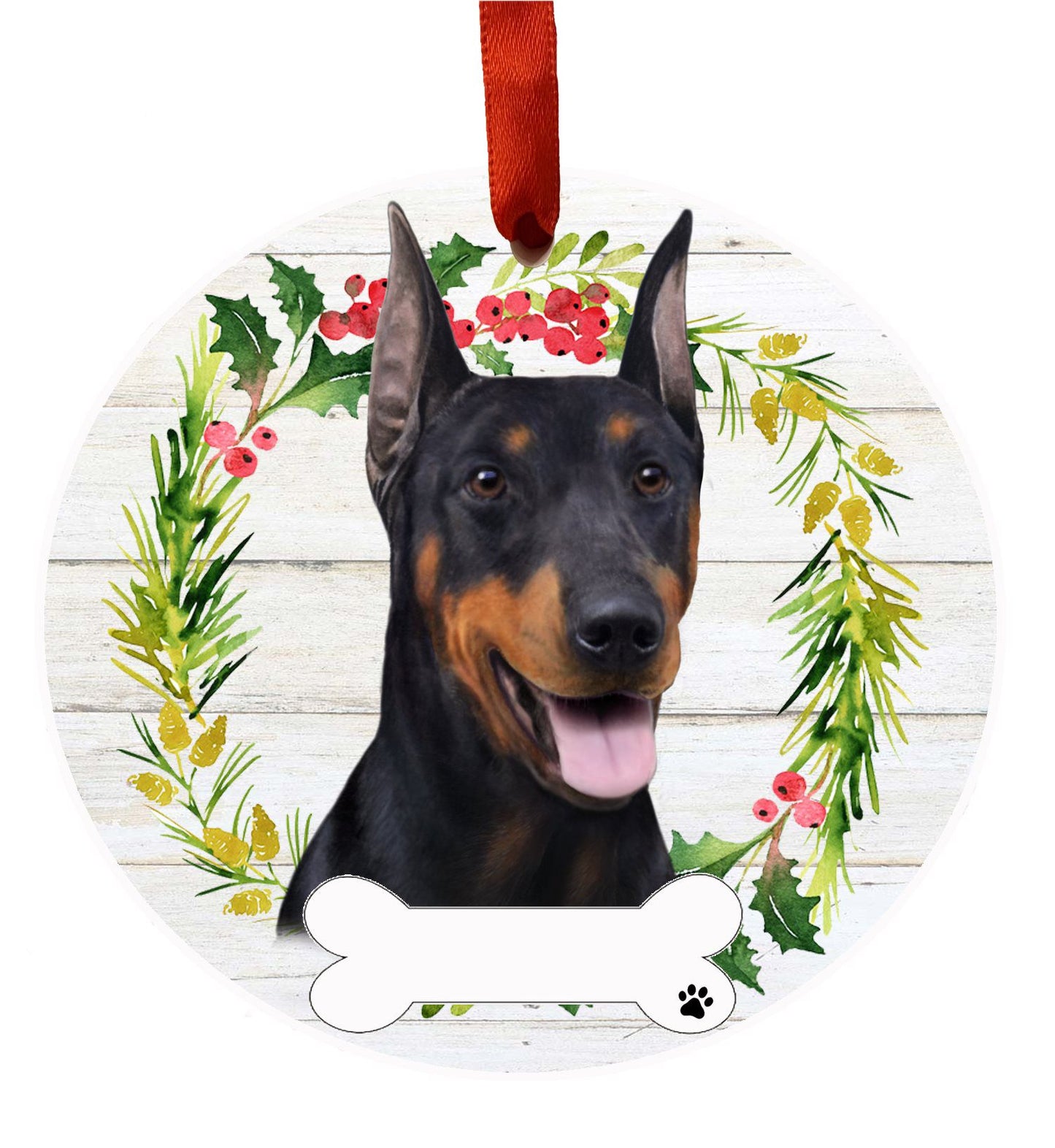 Doberman Ceramic Christmas Ornament