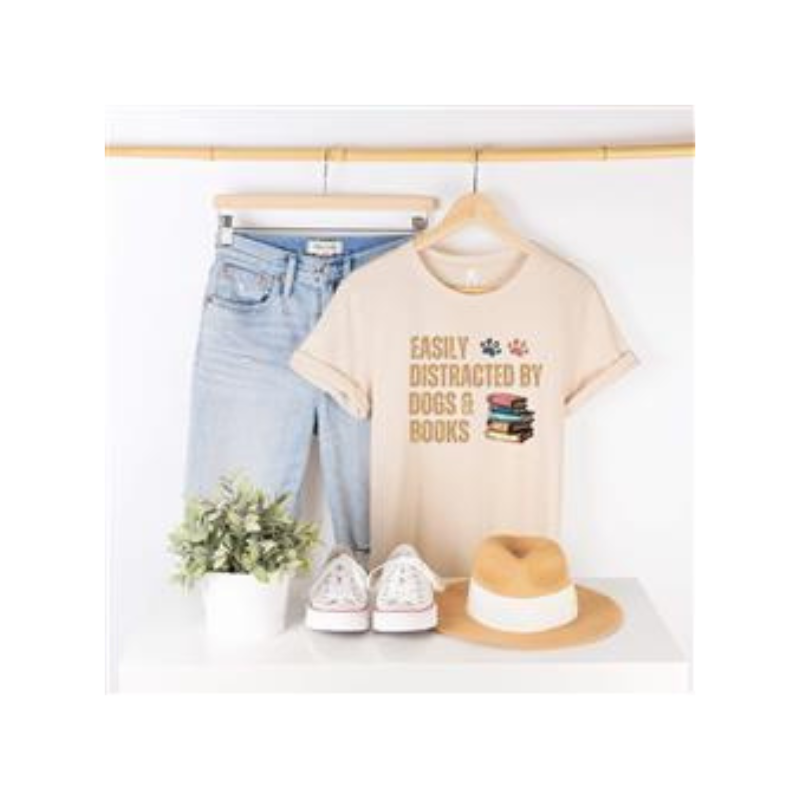 Easily Distracted by Dogs & Books Short-Sleeve Tee