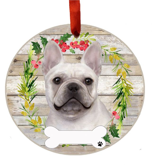 White French Bulldog Ceramic Christmas Ornament