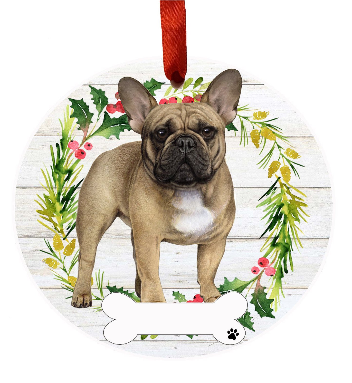 Tan French Bulldog Ceramic Christmas Ornament