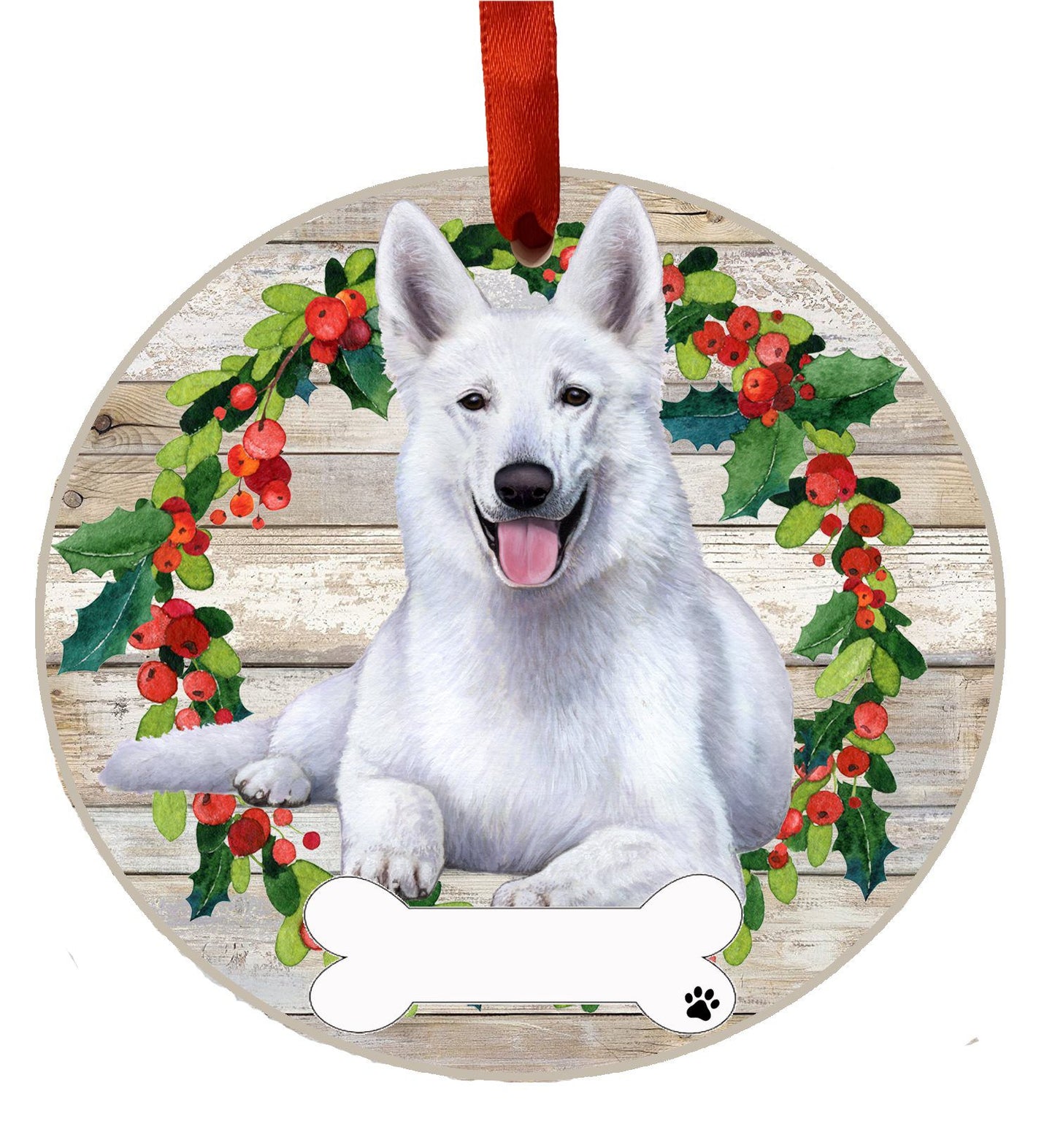 White German Shepherd Ceramic Christmas Ornament