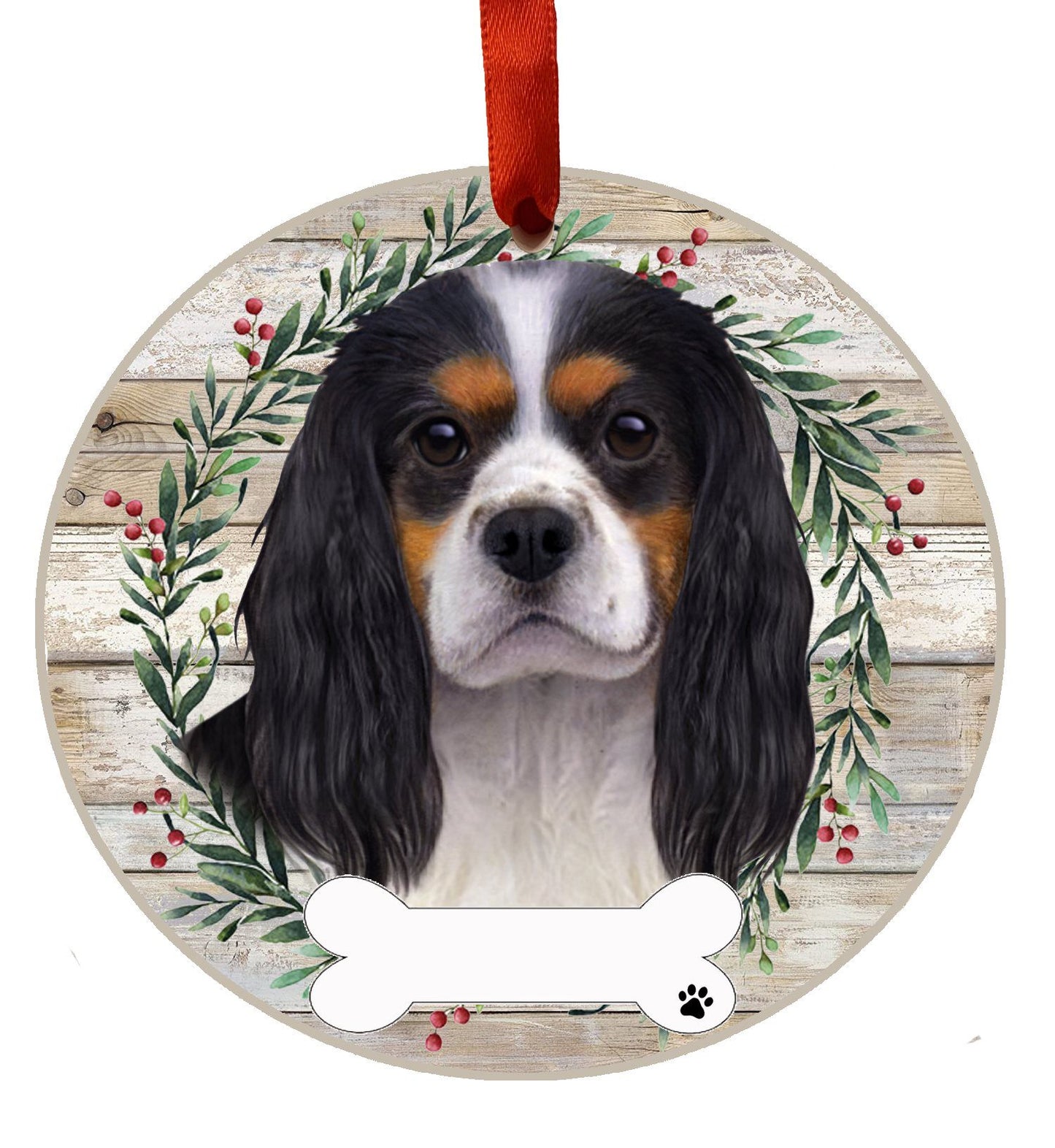 Tri-Color King Charles Cavalier Ceramic Christmas Ornament