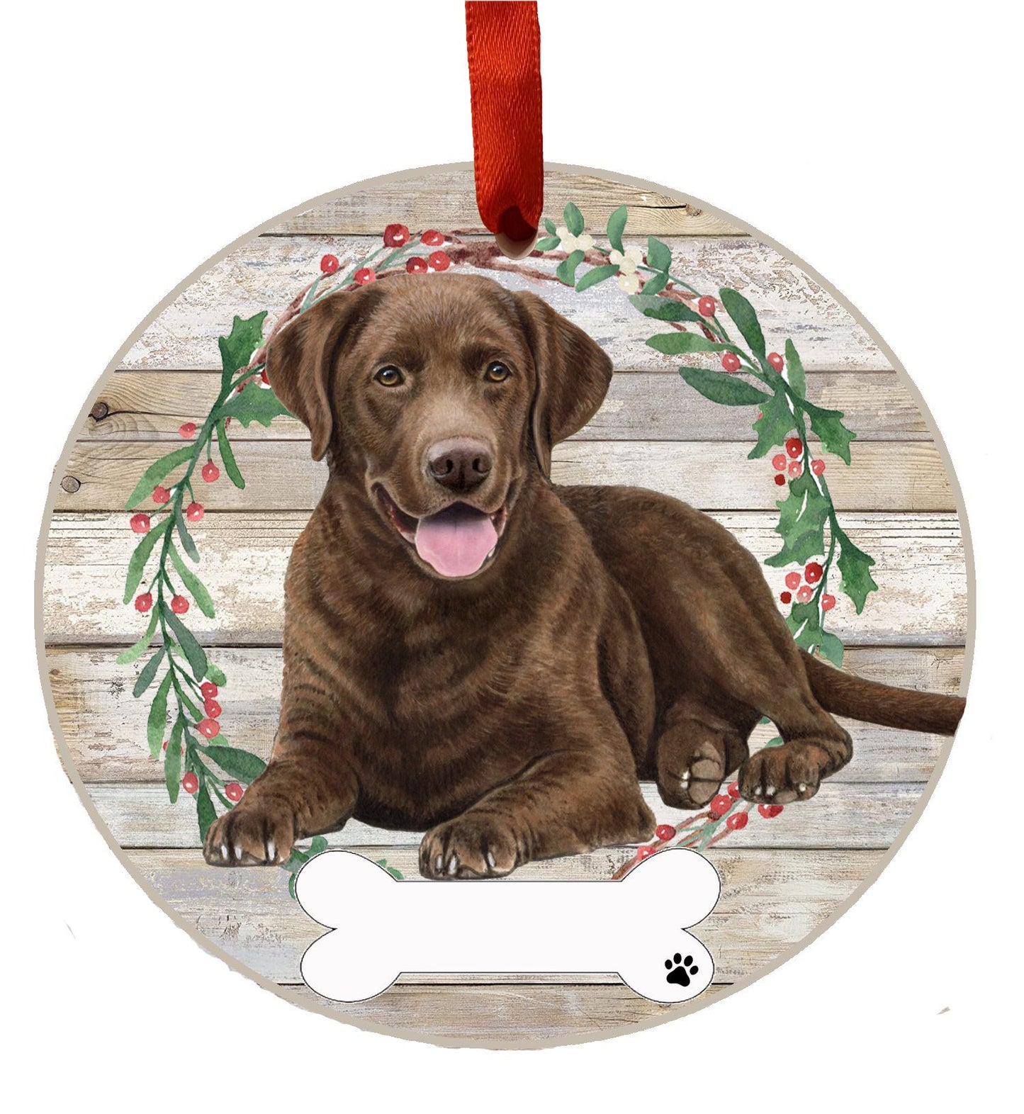 Chocolate Lab Ceramic Christmas Ornament