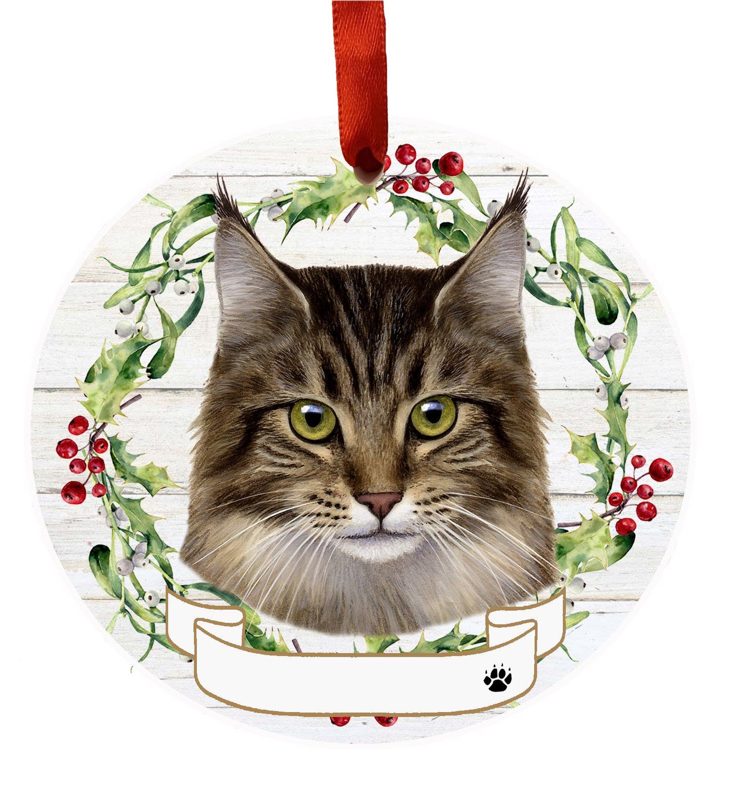 Maine Coon Cat Ceramic Christmas Ornament