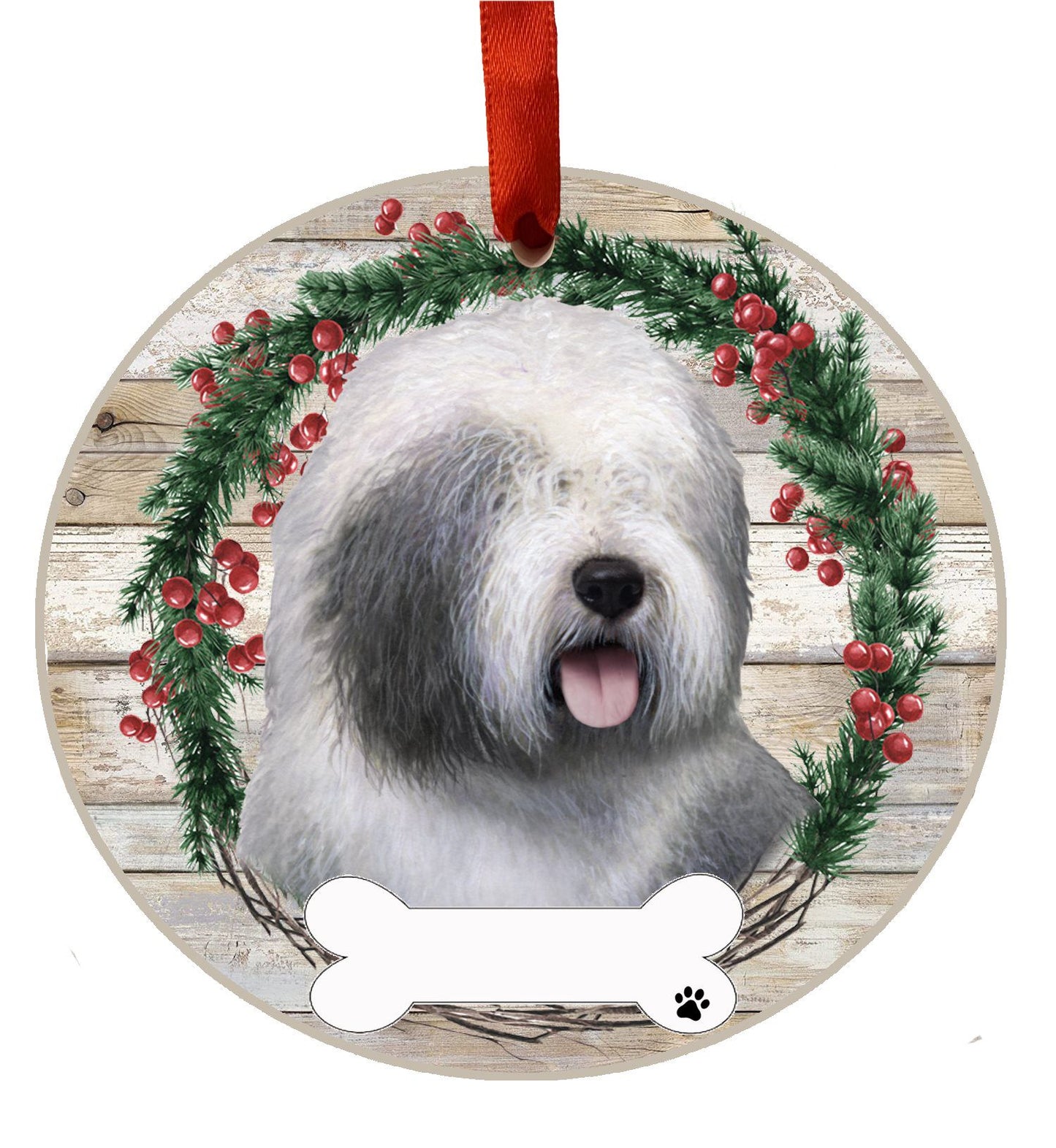 Old English Sheepdog Ceramic Christmas Ornament