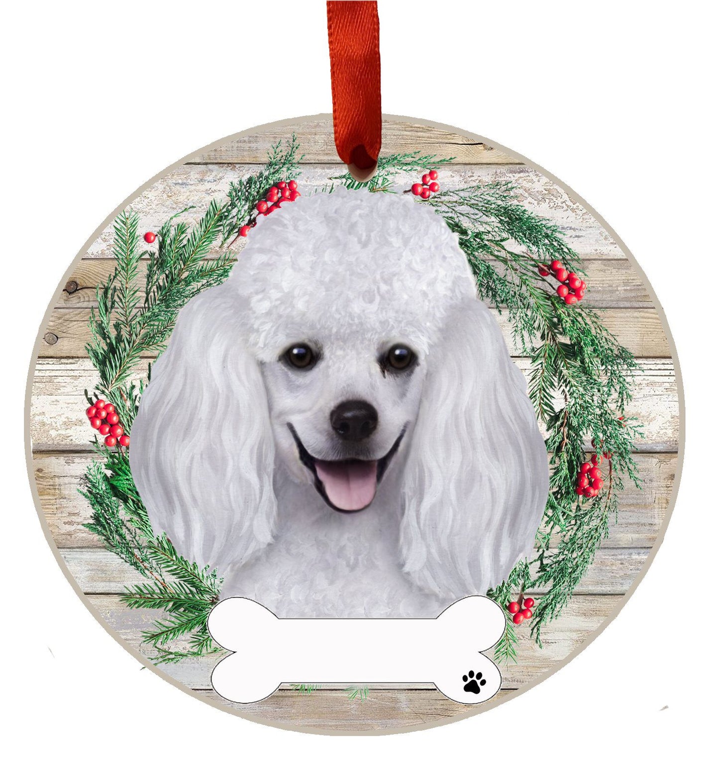 White Poodle Ceramic Christmas Ornament