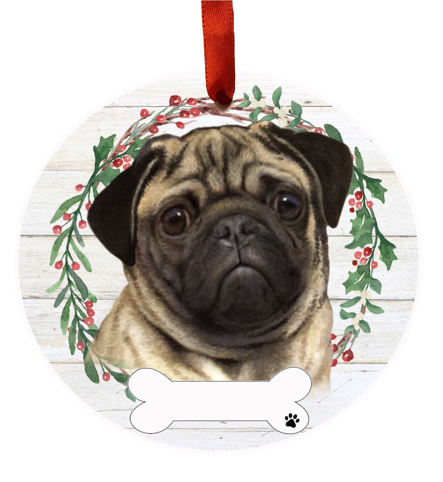Pug Ceramic Christmas Ornament