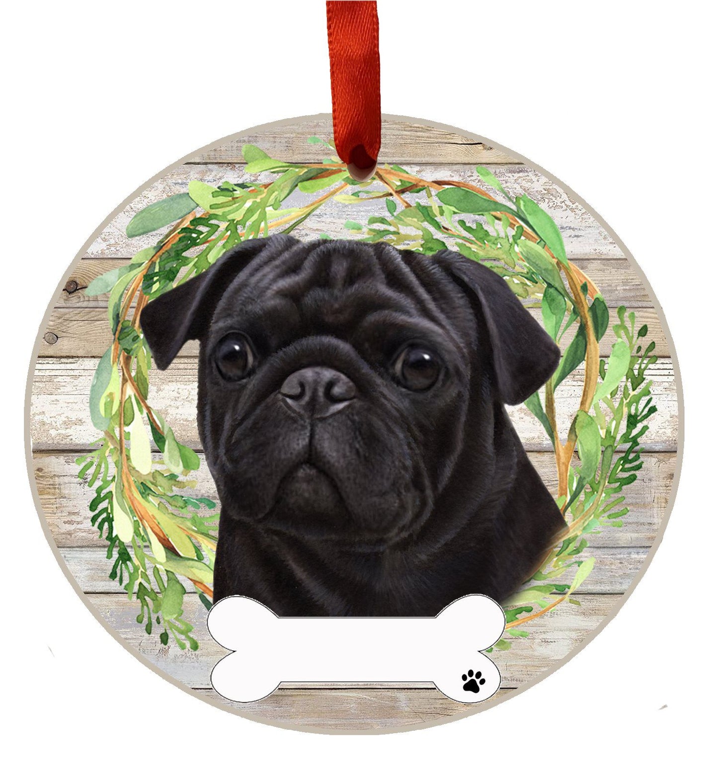 Black Pug Ceramic Christmas Ornament