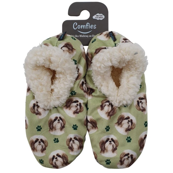 Tan/White Shih Tzu Slippers