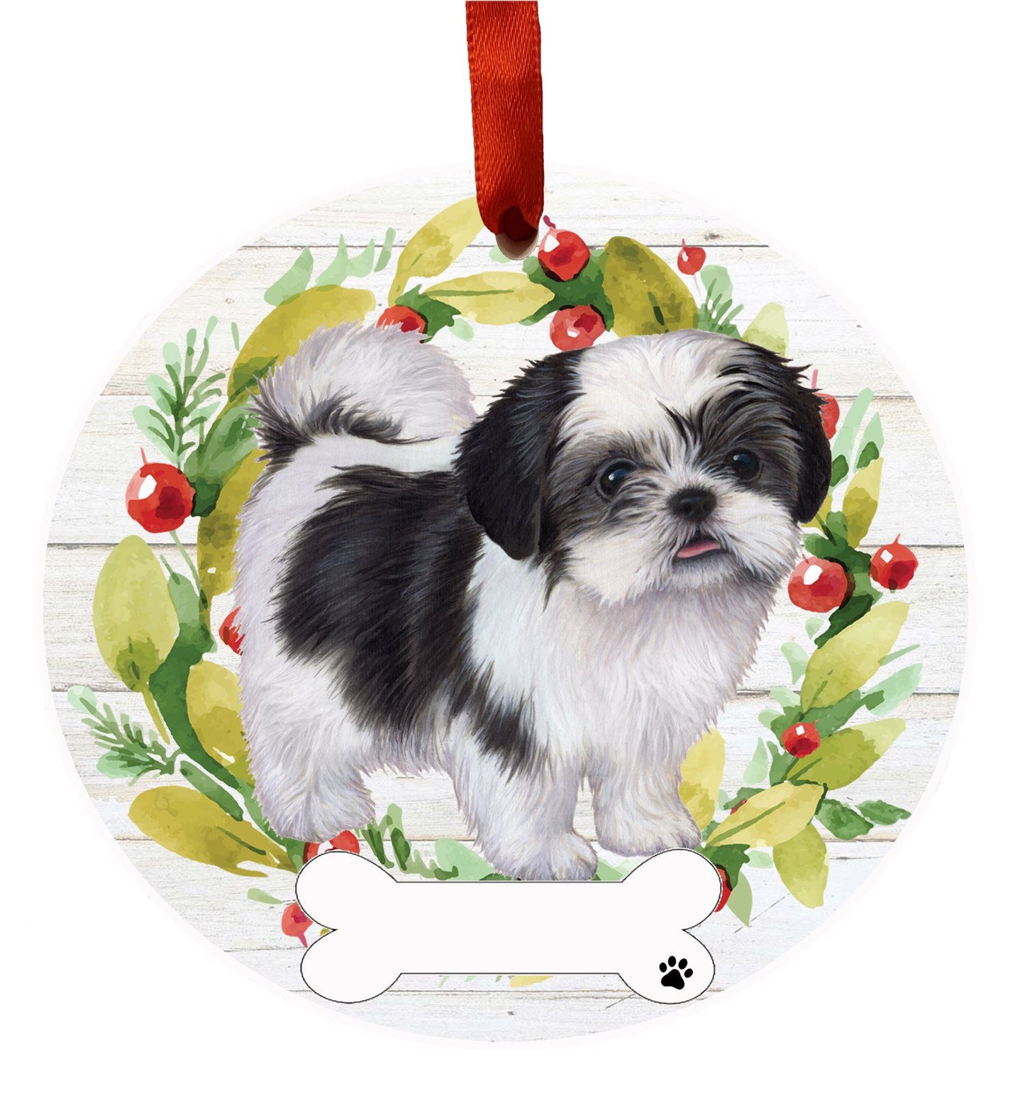 Black/White Shih Tzu Ceramic Christmas Ornament