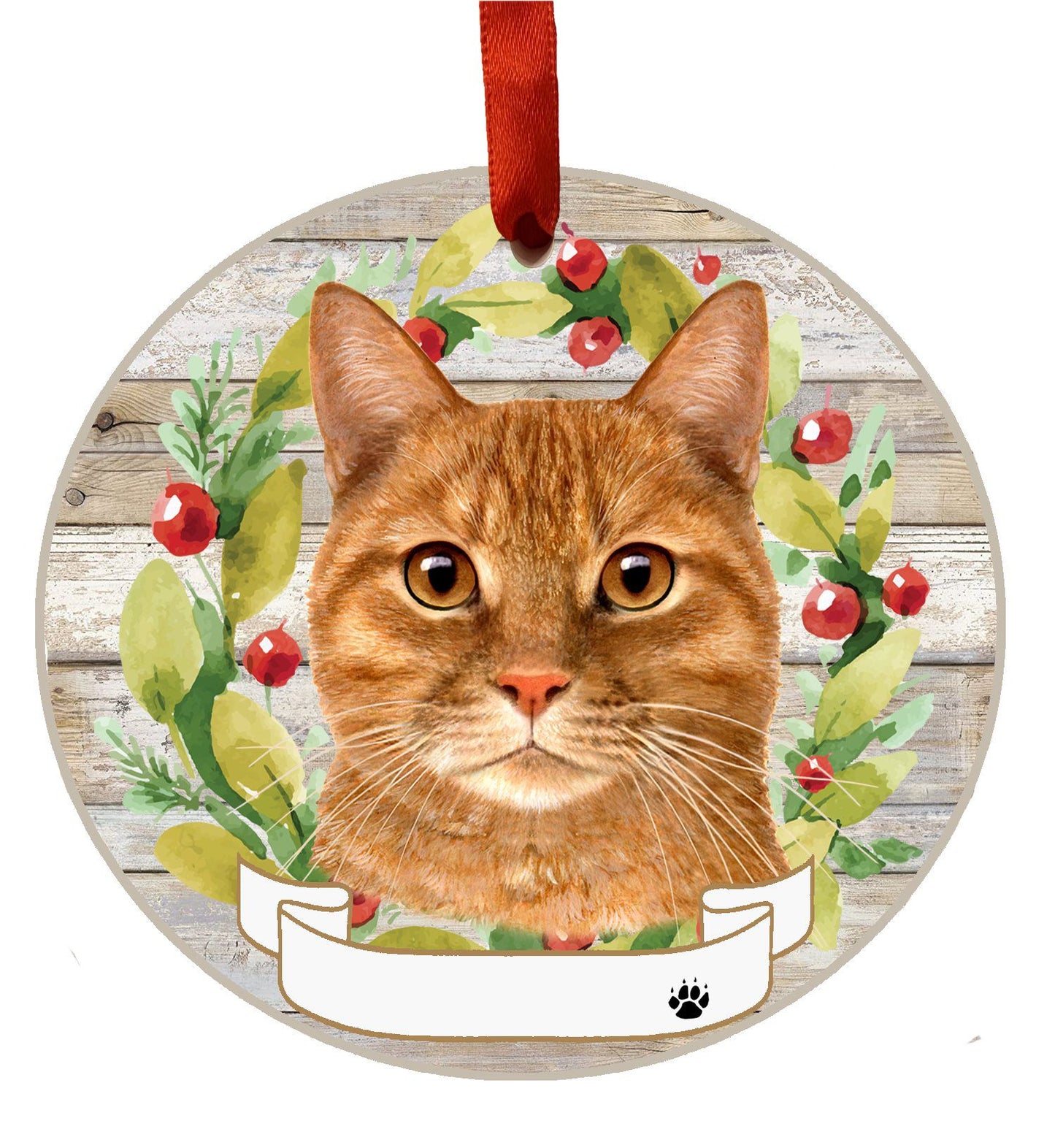 Orange Tabby Cat Ceramic Christmas Ornament