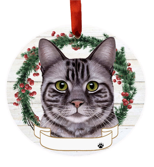 Ceramic Ornament - Tabby Cat (Silver)