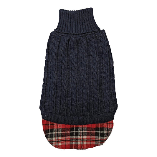 Dog Sweater - Cable Knit with Plaid Shirttail